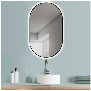 Hoko Badspiegel LED 45x75 cm Wandspiegel Oval+Rahmen+LED Wechsel Warmweiß-Kaltweiß-Neutral 2700-6500K+Touch Schalter+Memory-Funktion. Turin / Schwarz.