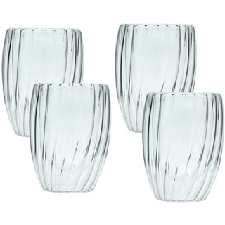 Intirilife 4x Doppelwandiges Thermo Glas - Striped Style - 210ml - Mundgeblasen isoliert für Latte Macchiato, als Teeglas oder Kaffeeglas mit Henkel