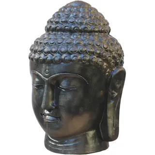 STONE art & more Buddha-Kopf, 80 cm, Steinfigur aus glasfaserverstärktem Beton (GRC), schwarz-braun antik, Garten-Deko, frostfest