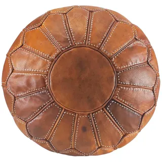 ALMADIH Leder Pouf marokkanische Sitzkissen - Gefüllt geliefert - Cognac Braun, 100% Handarbeit orientalische Bodenkissen Sitzsack Fußhocker Lederkissen robust Echtleder Hellbraun (Pouf Cognac Naht)