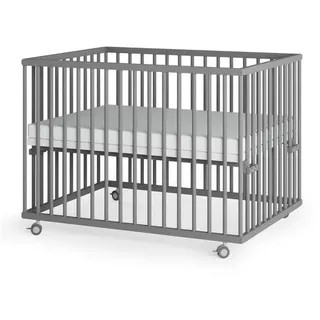 Sämann Laufgitter mit Matratze SleepPlus – make a difference. grau Holz, Echtholz,Buche, 100x74x75 cm, Babymöbel, Laufstall Baby