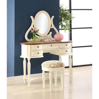 Xlmoebel Schminktisch Klassischer Schminktisch im Landhausstil mit luxuriösem Spiegel (Schminktisch mit Hocker, Schminktisch+Hocker), Hergestellt in Europa beige|weiß
