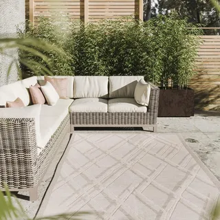 Interiyou Outdoor Teppich Wetterfest Florenz - 240x350 cm Creme - Wasserfest für Balkon, Terrasse, Garten - Outdoorteppich passend auch für Wohnzimmer, Schlafzimmer und Küche - Aussenteppich