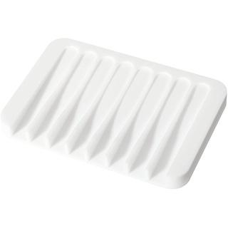 Lakifmo Silikon Seifenschale mit Ablauf, Seifenhalter für Badezimmer Dusche, Seifenablage, Küchenspüle Schwammhalter, Weiß