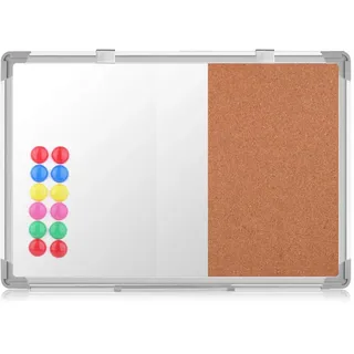 S SIENOC 100x50cm Kombinations notizbrett Whiteboard Magnetwand mit Alurahmen Magnetisch Whiteboard und Magnettafel Pinnwand Weiß lackier