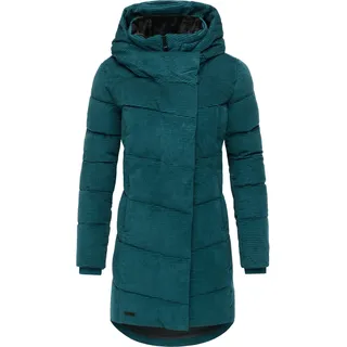 Ragwear Damen Langer Wintermantel wasserdicht in Kord-Optik warmer Steppmantel mit Samt-Haptik Pavla Cordy YOUMODO Ocean Green Gr. L - L