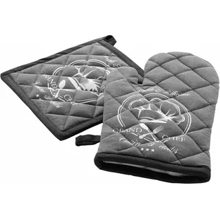 Douceur d'intérieur Grand Chef Ofenhandschuh und Topflappen (18 x 28 cm/20 x 20 cm), Bedruckte Baumwolle