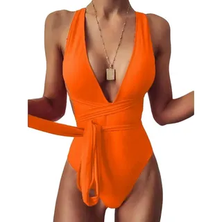 XYNM Badeanzug Damen Einteiliger Frauen-Badeanzug Sommer Sexy Strand Sport Rückenfreier Modischer Verstellbarer Gurte Badeanzug-orange-XXXL