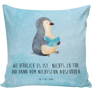 Mr. & Mrs. Panda Sofakissen Pinguin Buch - Geschenk, nichtstun, Kissen 40x40, Kissenhülle 40x40, Lesen, Kopfkissen 40x40, Pinguine, Freizeit,
