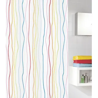 Kleine Wolke Duschvorhang Jolie, Mehrfarbig, Textil, Wellen, 180x200 cm, wasserabweisend, Badtextilien, Duschvorhänge