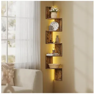 VASAGLE Eckregal Wandregal Schweberegal Bücherregal Pflanzenregal, mit LED-Beleuchtung, 5 Ebenen braun