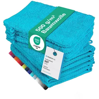 BaSaTex - 10er Pack Waschlappen Gesicht Set - Frottee Seiftücher mit Aufhängeschlaufe aus weicher Baumwolle in 15x21cm - Gästetücher Öko-Tex Made in Green Zertifiziert - Türkis