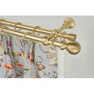 GARESA Gardinenstange GARESA "ANDREA", gold (mattmessingfarben), L:220cm Ø:20mm, Metall, Gardinenstangen, Vorhanggarnitur, verlängerbar, Endknopf Kugel lang, mit Ringen