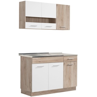 Homestyle4u 2358, Küche Küchenzeile Küchenblock Eiche Holz Weiß Einbauküche Single Küchen Schränke 120 cm