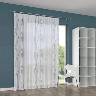 A-TEXTILE-24 Gardinen nach Maß Lagos, Vorhänge nach Maß, Vorhang nach Maß,Gardinen Maßanfertigung, Vorhang auf Maß, Faltenband, Universalband (Weiß, Blau, Gold)