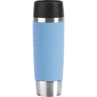 Emsa Thermobecher Travel Mug Wave, Edelstahl, Kunststoff, Silikon, hält Getränke bis zu 4 Stunden heiß oder 8 Stunden kalt blau 500 ml