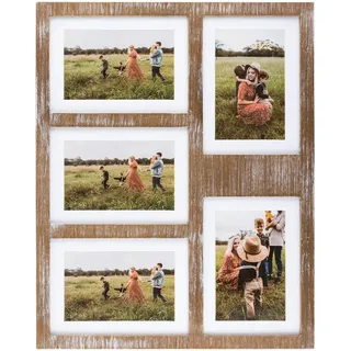 Great Lakes Memories GLM Collagen-Bilderrahmen für die Wand, für 5 Fotos, rustikaler Fotocollage mit Glas und Matte, 12.7x17.8 cm Bilderrahmen, Bauernhaus-Bilderrahmen, Wanddekoration (Braun)