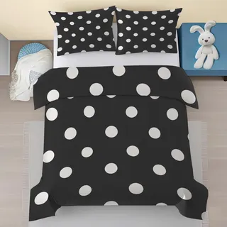 Generisch Gepunktet Bettwäsche 135x200, Punkte Schwarz Weiß Bettwäsche-Sets 2 Teilige, Modern Geometrie Weiche Mikrofaser Bettbezug mit Reißverschluss 135 x 200 cm & 1 Kissenbezug 80 x 80 cm