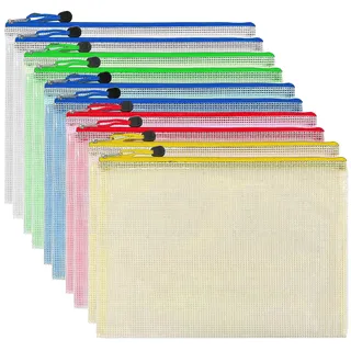 woobroo Dokumententasche mit Reißverschluss, A6, Tasche mit Reißverschluss, 5 Farben, PVC, transparent, Dokumentenmappe, Netz-Reißverschluss, für Reisen, Büro, Reisen, Zubehör (10 Stück)