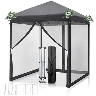LEADZM Pavillon 2x2 m mit 4 Moskitonetz,Garten Faltpavillon,Anthrazit | Wasserfestes Material mit UV50-Schutz, höhenverstellbarer stabiler Rahmen,Garten, Terrasse, Camping und gewerbliche Einsätze