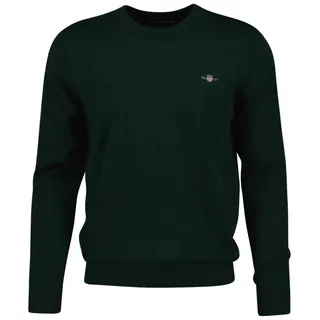 GANT Herren Pullover - CLASSIC COTTON C-NECK, Strickpullover, Rundhals, Baumwolle Grün (Tartan Green) 2XL