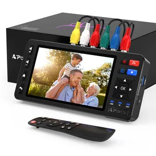 Portta VHS to Digital Converter, Videokassetten Digitalisieren with 5" LCD & Remote, Compatible with VHS, VCR, DVR, DVD, Hi8, Mini DV, Camcorder, Cassette Tape, Gaming Consoles