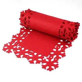 Christmas Concepts® 2M Luxus Tischläufer aus rotem Filz mit Schneeflockenrand - Weihnachtsgeschirr - Esszimmerzubehör