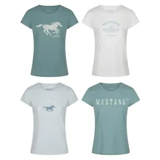 MUSTANG T-Shirt Damen Logo Printshirt Alexia C Logo Slim Fit (4-tlg) Basic Kurzarm Tee Shirt mit Rundhalsausschnitt aus 100% Baumwolle bunt XXL