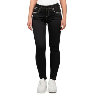 Cipo & Baxx 5-Pocket-Jeans Damen Slim Fit Hose Stonewashed BA-WD256 (1-tlg) Stonewashed mit Farbigen Nähten in Casual schwarz 26