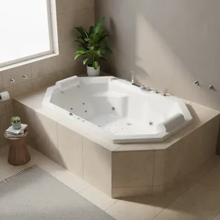Indoor Whirlpool Badewanne 200x115 cm, 12 Massagedüsen LED, groß, tief, Einbau, 2 Personen, Acryl, Caribia BARBADOS Basic, Made in Germany