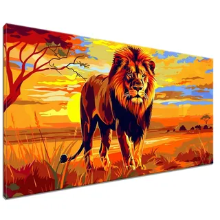 Malen Nach Zahlen Erwachsene Löwe, DIY Handgemalt Ölgemälde Leinwand Kits, DIY Set Erwachsene Anfänger Paint by Numbers Malen Nach Zahlen Afrika zur Home Wanddeko Wohnzimmer, Kein Rahmen (30x40cm) G-5
