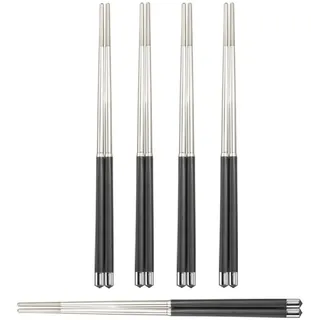 BAYLI Pizzaschneider 5 Paar Chinesische Essstäbchen Set aus Edelstahl, edle Sushi Stäbchen
