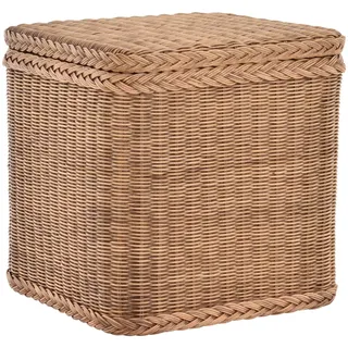 Rattan Wäschekorb Wäschetruhe Aufbewahrungsbox mit Deckel Wäschesammler Sitz-Truhe (Quadratisch, Vintage Braun)