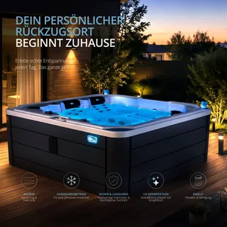 Sonderaktion!!! Eclipse Outdoor SPA Whirlpool CALMA Dunkelgrau 220 x 220 cm für 5 Personen, Whirlpool: Whirlpool + Abdeckung + Einstiegstreppe