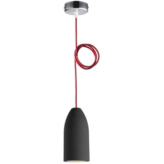 Buchenbusch urban design Betonlampe dark edition 7,5 x 16 cm, Deckenlampe einflammig, LED Pendelleuchte mit Textilkabel Rot, Hängelampe Esstisch Küche Wohnzimmer, Baldachin gebürstet