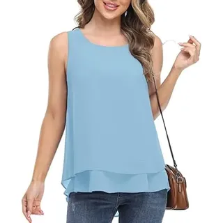 Haibang Chiffon Tank Top Damen Sommer Ärmellose Oberteile Elegante Blusentop Flowy Doppelschichten Tanktops Business Casual Bluse Lockere Tuniken Shirts - S