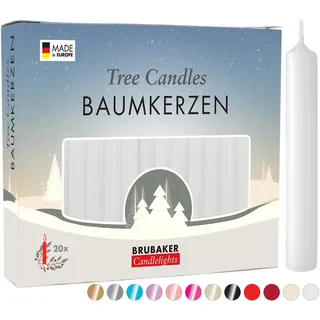 BRUBAKER Tafelkerze Baumkerzen aus Wachs (1 Packung Christbaumkerzen, 20-tlg., Wachskerzen für Weihnachtsdekoration, bunte Weihnachtskerzen), rauchfreie und geruchsneutrale Pyramidenkerzen weiß
