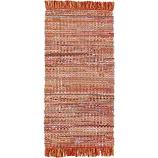 -LUXOR- living Teppich Frida Baumwolle Naturfaser Handgewebt Handwebteppich orange, 60 x 120 cm