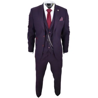 TruClothing.com Herren 3 Teilig Anzug Wolle Tweed Pflaume Wein Karo 1920s Gatsby Formal Anzüge - 54