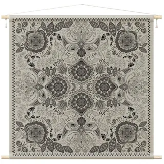 Bilderdepot24 Wandteppich modern Boho Muster Paisley Orientalisch Spirituell grau, quadratisch, Höhe: 2.6 mm, großes Wandbild aus Natur-Baumwolle Wandbehang Stoffbild Tuch Wollseil grau 145 cm x 145 cm x 2.6 mm