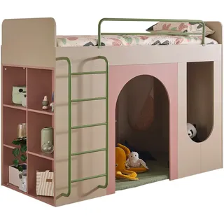 Möbel-Zeit Hochbett NORDIC Halbhochbett – integrierte Spielhöhle & Regalsystem 100x200 cm