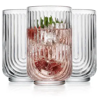 Glaver's Trinkgläser 8er Set 481.9 g Vintage Trinkgläser Ripple Cocktailgläser Gerippte Trinkgläser Highball Glasbecher Arch Designed Art Deco Glaswaren für Wasser Saft Kaffee
