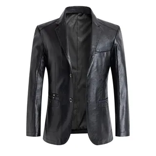 CIDCIJN Herren Lederjacke - Blazer Herren Frühling Herbst Business Slim Fit Herren Anzug Jacken Mode Leder Blazer Herren Jacke Übergröße,Schwarz,M - M