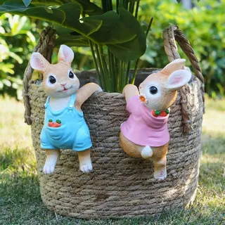 ORIGARDEN Hasen-Dekoration für Garten, Terrasse, Kaninchen-Pflanzgefäß, 2 Stück, Zimmerpflanzendekorationen für Blumentopf, niedlicher Hase, Garten, Osterdekoration (Topf und Pflanzen sind Nicht im