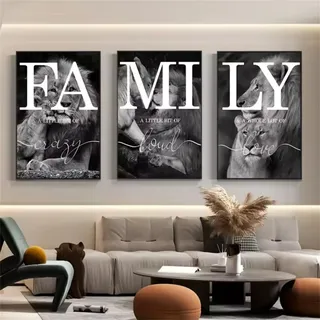 champracer 3er Set Wandbilder ohne Rahmen Familie Löwen Schwarzweiß Spruch Kunstdruck Poster Modern Landhaus Wohnzimmer Schlafzimmer Tierbilder Geschenk Liebe Zusammenhalt (30 * 40cm,A)
