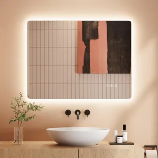 Dripex Badezimmerspiegel Led Badspiegel, Rechteckig, Touch-Schalter, Dimmbar, 3 Lichtfarbe Einstellbare Spiegel Bad mit Beleuchtung, Vertikal, Horizontal Montage Wandspiegel, Beschlagfrei 60x80 cm