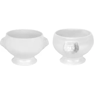 Van Well Löwenkopfterrinen 2er Set – 400 ml Suppentassen mit Löwenkopf-Relief – Aus Porzellan – Ofenfest & spülmaschinengeeignet – Klassisches Design für Suppen & Gratins