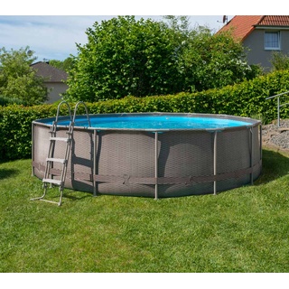 Summer Waves Active Frame Pool | Aufstellpool rund | inkl. Zubehör | Rattanoptik braun | Ø 457x107 cm