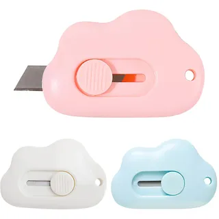 3Pcs Mini Box Cutter Brieföffner Cutter Messer Versenkbare Utility Messer | Tragbar Kartonöffner,Wolkenform Mini Art Cutter für Umschlag Paket Papierschnitt, Papier, Schachtel oder Verpackung