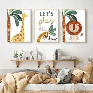 CULASIGN 3er Set Bilder Kinderzimmer Deko, DIN A4 Kinderposter, Poster Babyzimmer Waldtiere Wandbilder, Tiere Kinderbilder OHNE Rahmen, Wandposter Jungen und Mädchen (ABC,50x70cm)